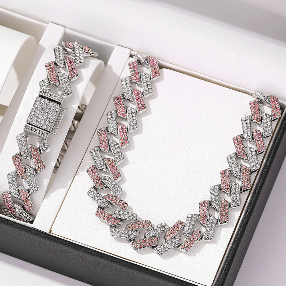 Cubic Zirconia Chain and Bracelet Jewelry Set displayed on white jewelry box
