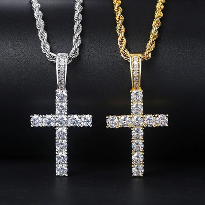Two cross pendant necklace displayed side by side
