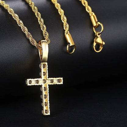 Multiple cross pendant necklaces hanging on chains