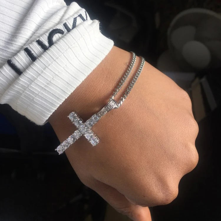 Model wearing Cross Pendant Necklace on his wrist