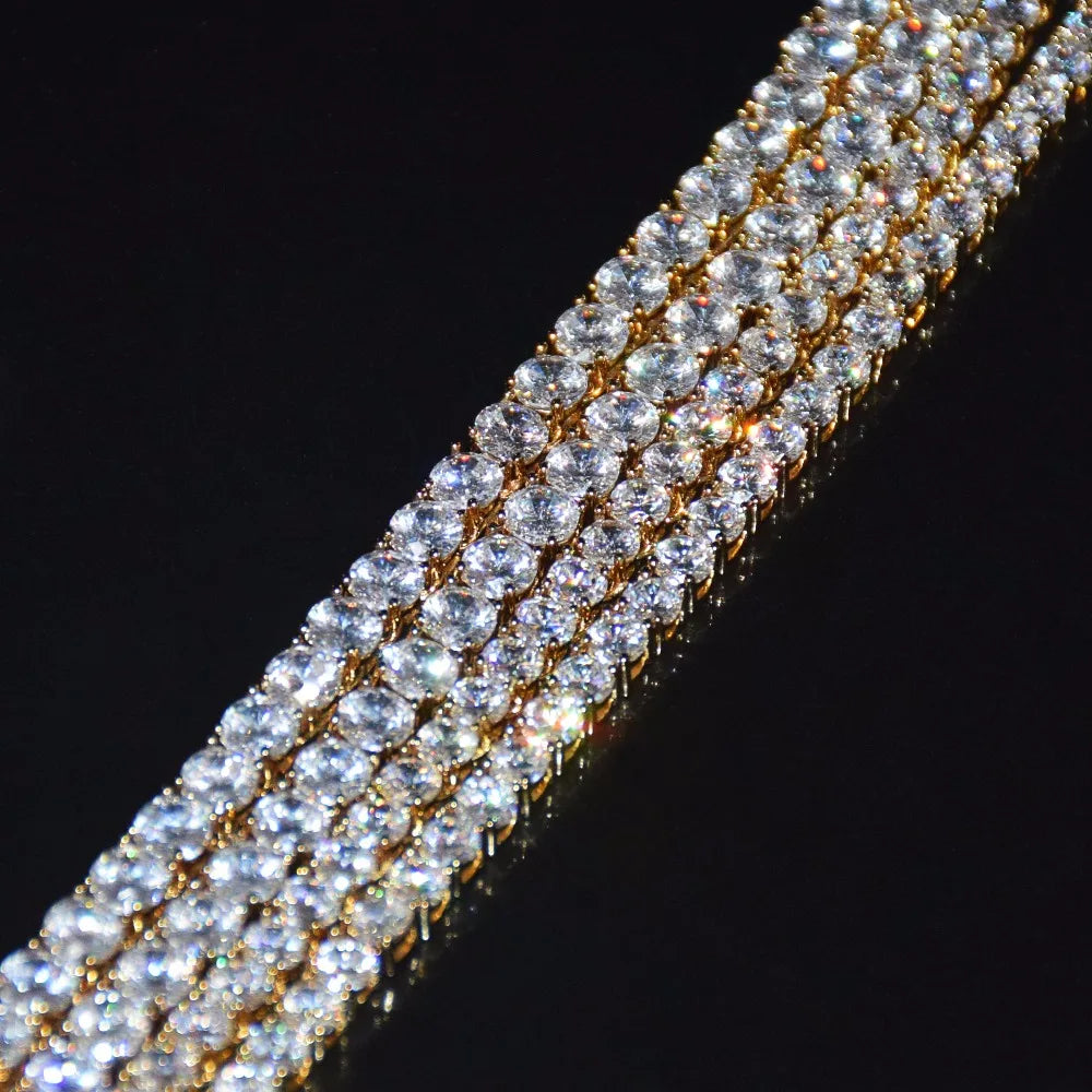 Detailed side view of cubic zirconia tennis chain showing stone setting