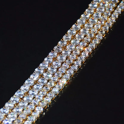 Detailed side view of cubic zirconia tennis chain showing stone setting