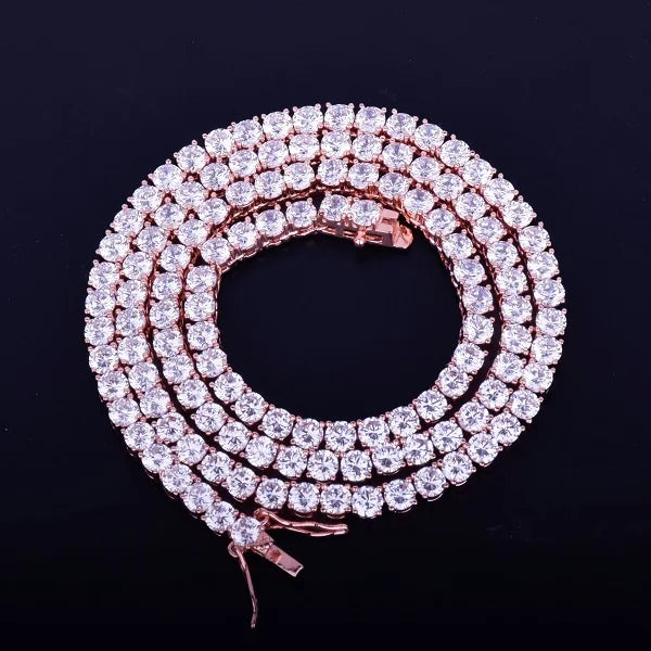 Top view of cubic zirconia tennis chain formed into a ring shape