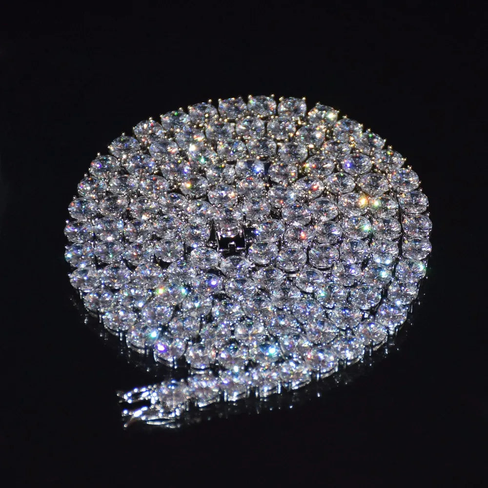 Top down view of cubic zirconia tennis chain arranged in a circle