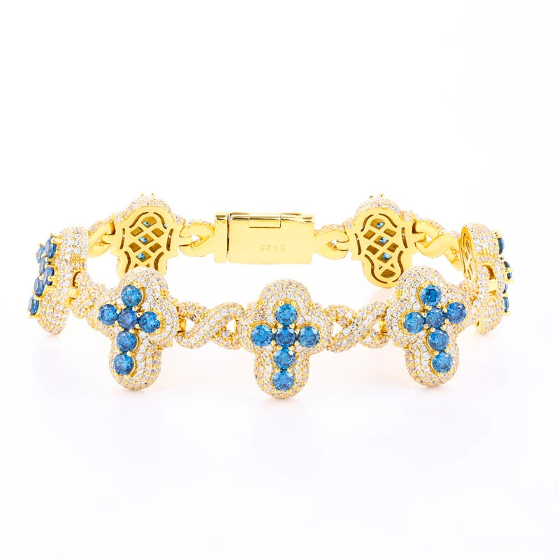 Gold Iced Out Cross Bracelet 