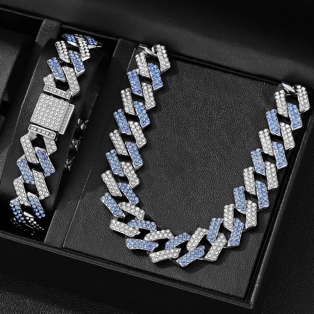 Cubic Zirconia Chain and Bracelet Jewelry Set displayed on black jewelry box