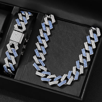 Cubic Zirconia Chain and Bracelet Jewelry Set displayed on black jewelry box