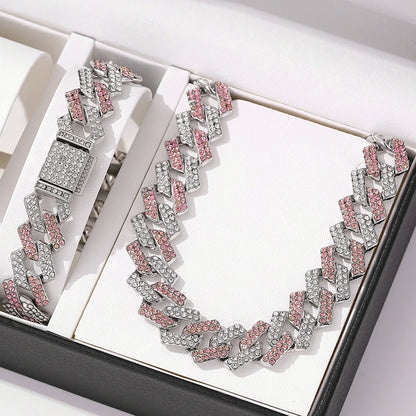 Cubic Zirconia Chain and Bracelet Jewelry Set displayed on white jewelry box