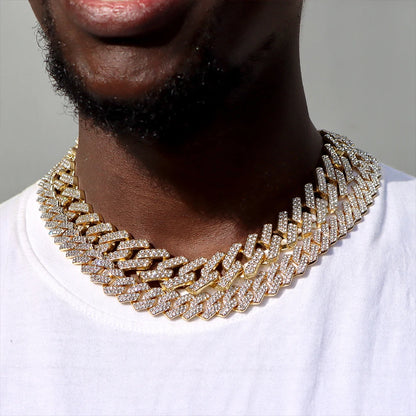 Model wearing 14MM Iced Cuban Link Chain Necklace