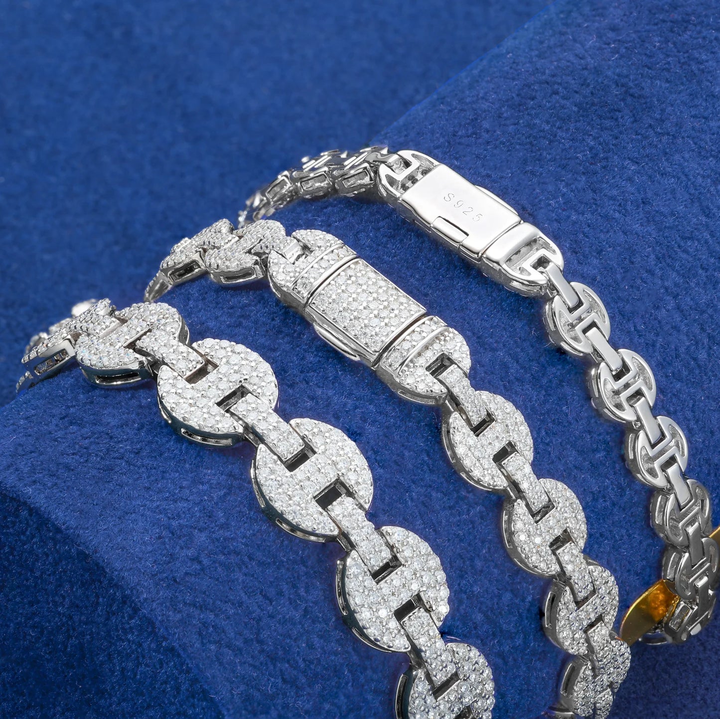925 Silver Pig Nose Moissanite Chain and Bracelet – VVS1 Iced Out