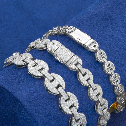 925 Silver Pig Nose Moissanite Chain and Bracelet – VVS1 Iced Out