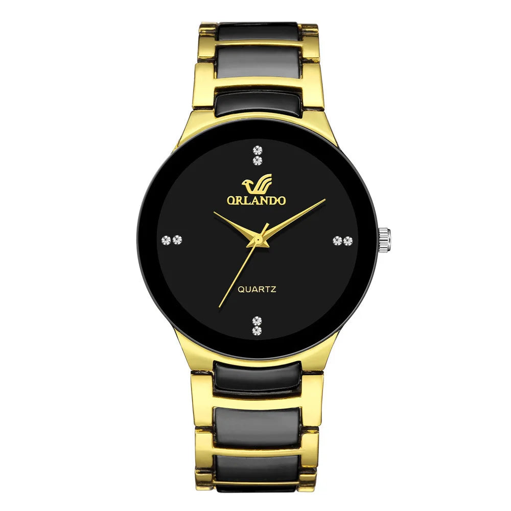 Model wearing Black Dial Steel Quartz Watch