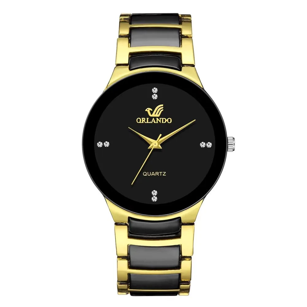 Black Dial Steel Quartz Watch – Luxury Men’s Wrist Watch