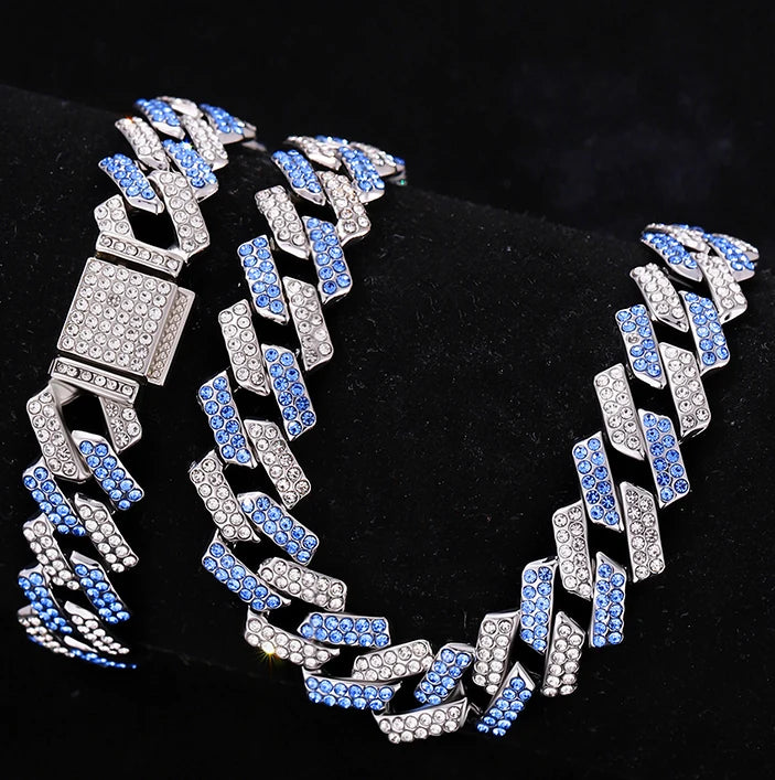 Cubic Zirconia Chain and Bracelet Jewelry Set displayed on black  jewelry box