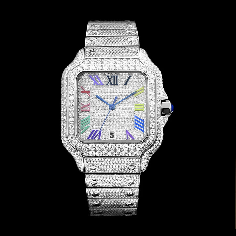 Moissanite Diamond Automatic Watch on black background