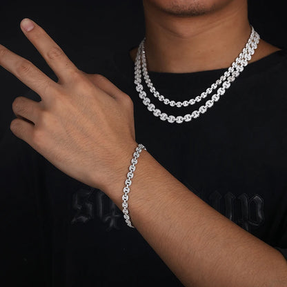 Model wearing 925 silver pig nose moissanite Chain and Bracelet lifestyle shot