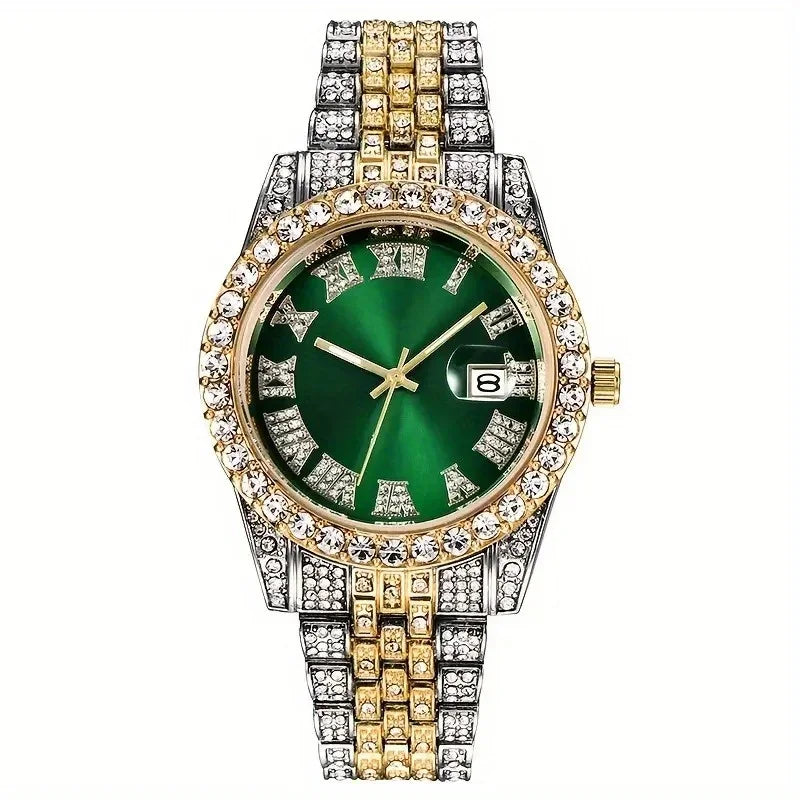 Vintage Watch Inspired Retro Quartz Timepiece green dial watches on white background