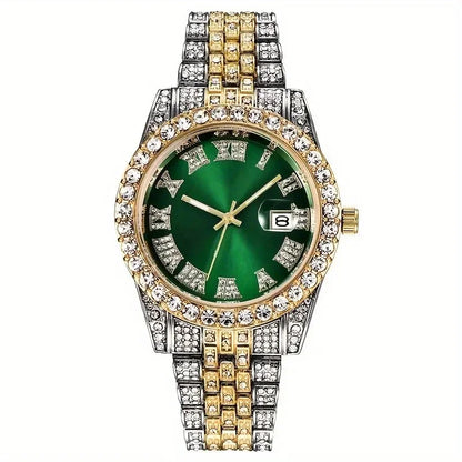 Vintage Watch Inspired Retro Quartz Timepiece green dial watches on white background