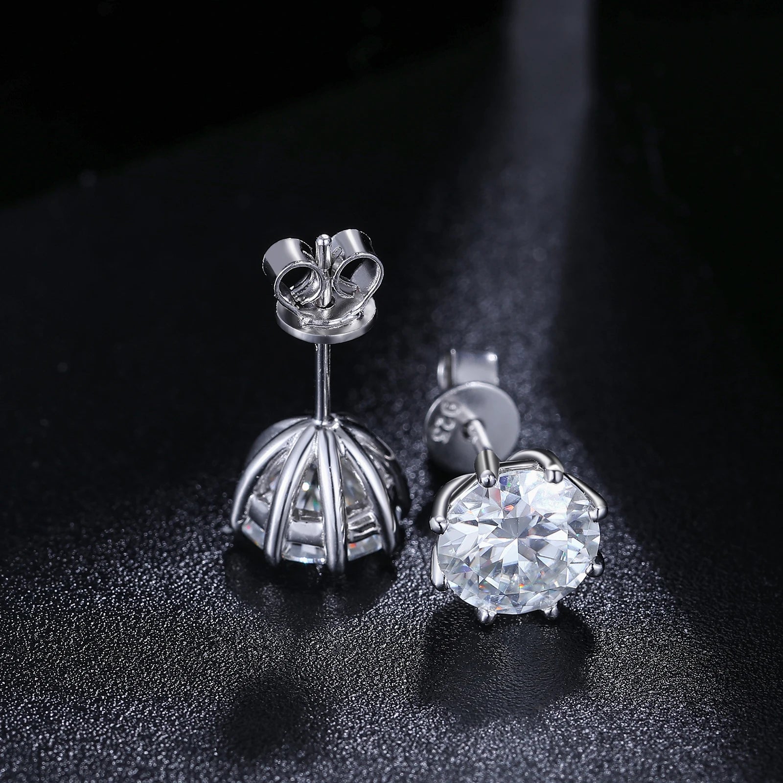 VVS Moissanite 0.5-12ct 8 Prong Stud Earrings showcasing a brilliant VVS moissanite stone in an elegant setting.