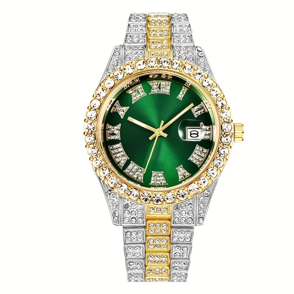 Vintage Watch Inspired Retro Quartz Timepiece green dial watches on white background