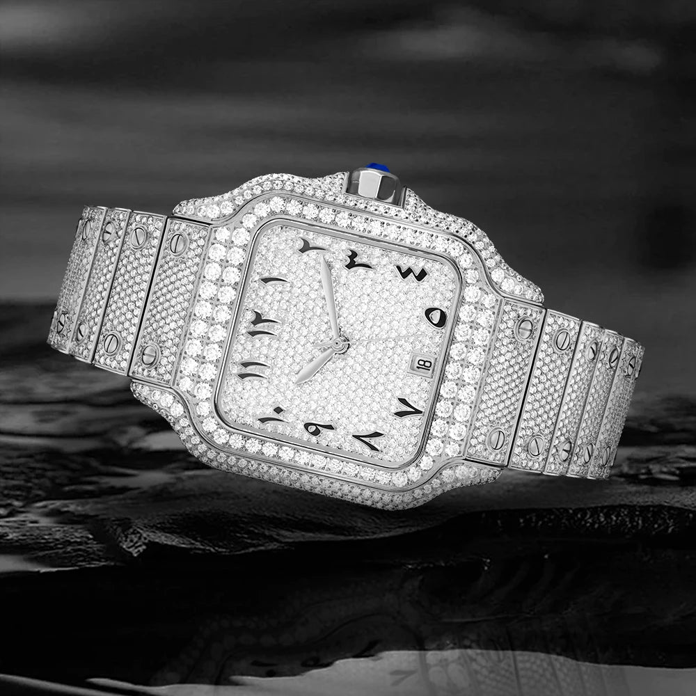 Moissanite Diamond Automatic Watch – Luxury Men’s Mechanical Timepiece