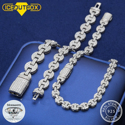 925 Silver Pig Nose Moissanite Chain and Bracelet – VVS1 Iced Out