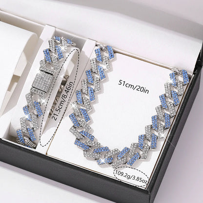 Cubic Zirconia Chain and Bracelet Jewelry Set displayed on white jewelry box