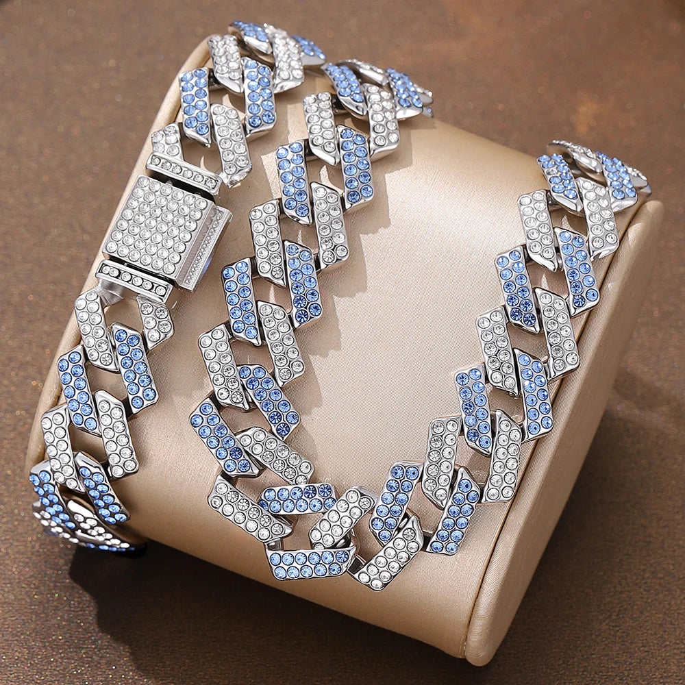 Displayed Cubic Zirconia Chain and Bracelet Jewelry Set
