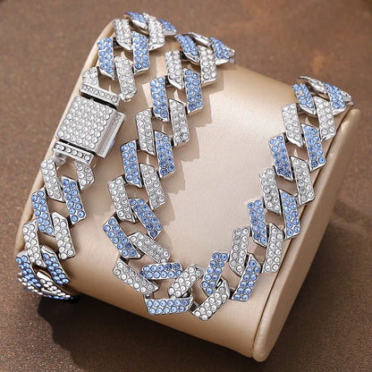 Displayed Cubic Zirconia Chain and Bracelet Jewelry Set