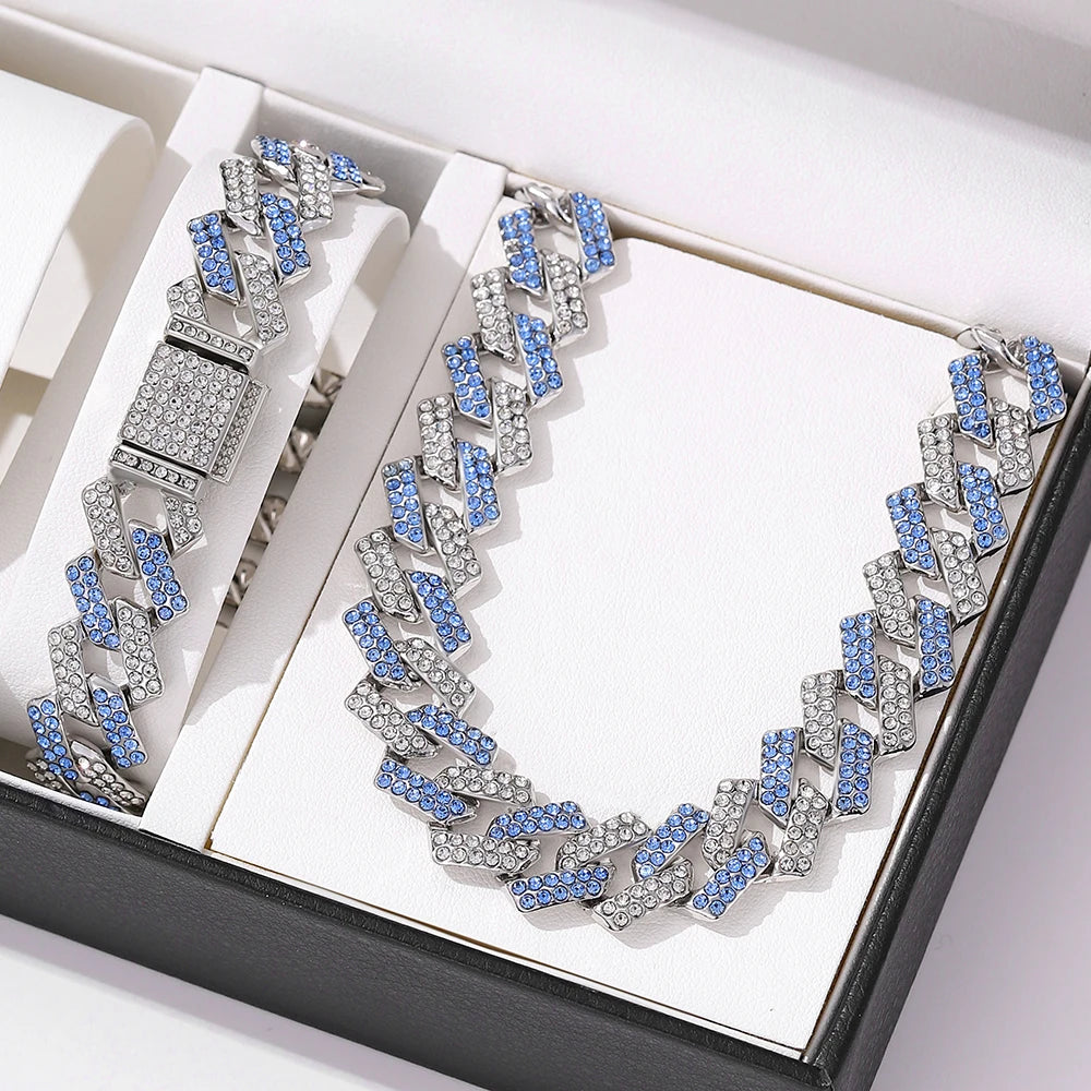 Cubic Zirconia Chain and Bracelet Jewelry Set displayed on white jewelry box