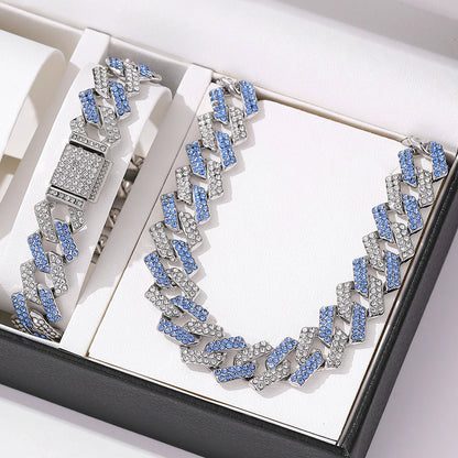 Cubic Zirconia Chain and Bracelet Jewelry Set displayed on white jewelry box