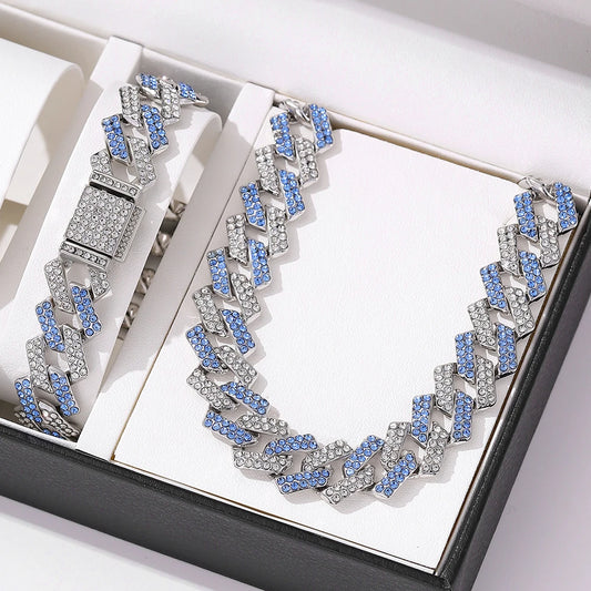 Cubic Zirconia Chain and Bracelet Jewelry Set displayed on white jewelry box