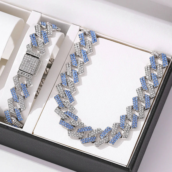 Cubic Zirconia Chain and Bracelet Jewelry Set displayed on white jewelry box