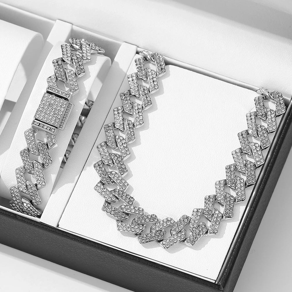 Cubic Zirconia Chain and Bracelet Jewelry Set displayed on white jewelry box