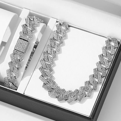 Cubic Zirconia Chain and Bracelet Jewelry Set displayed on white jewelry box