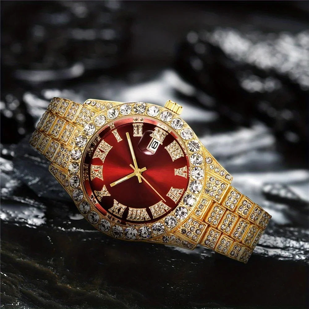 Vintage Watch Inspired Retro Quartz Timepiece  red dial watches on bl;ack background