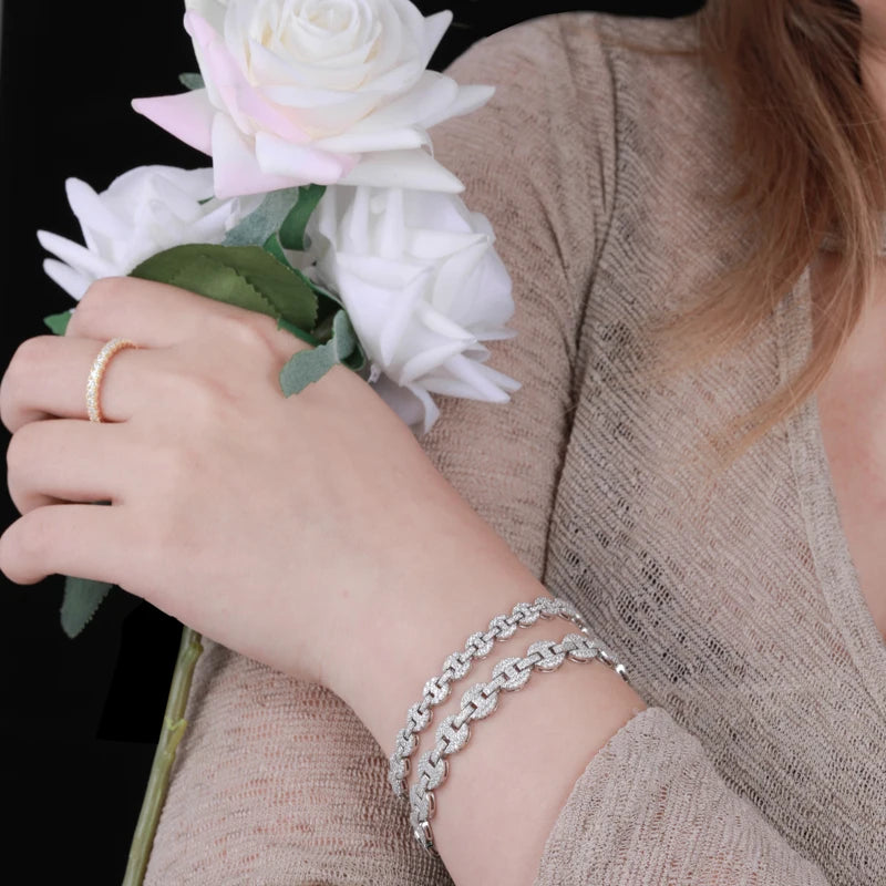 925 Silver Pig Nose Moissanite Chain and Bracelet – VVS1 Iced Out