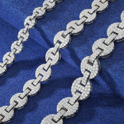 925 Silver Pig Nose Moissanite Chain and Bracelet – VVS1 Iced Out