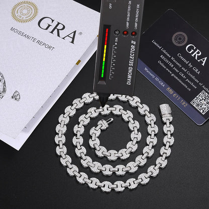  925 Silver Pig Nose Moissanite Chain and Bracelet displayed on a black background