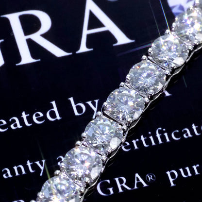 VVS Moissanite Tennis Chain with sparkling stones showcasing luxury and brilliance on a certificate background.