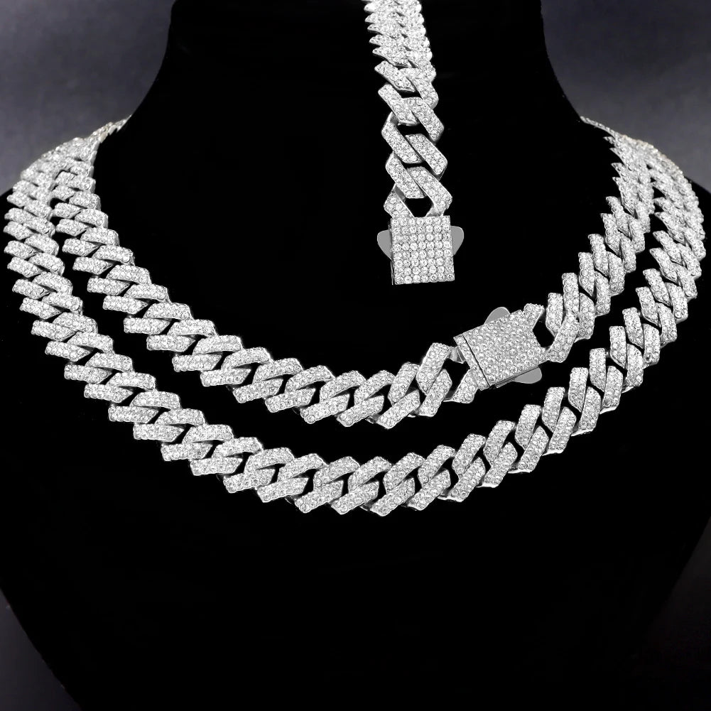 Front view of 14MM Iced Cuban Link Chain Necklace