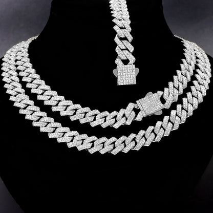 Front view of 14MM Iced Cuban Link Chain Necklace