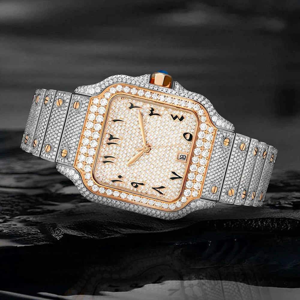 Moissanite Diamond Automatic Watch – Luxury Men’s Mechanical Timepiece