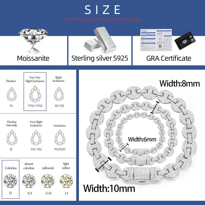 925 Silver Pig Nose Moissanite Chain and Bracelet – VVS1 Iced Out