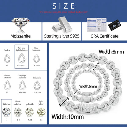 925 Silver Pig Nose Moissanite Chain and Bracelet – VVS1 Iced Out