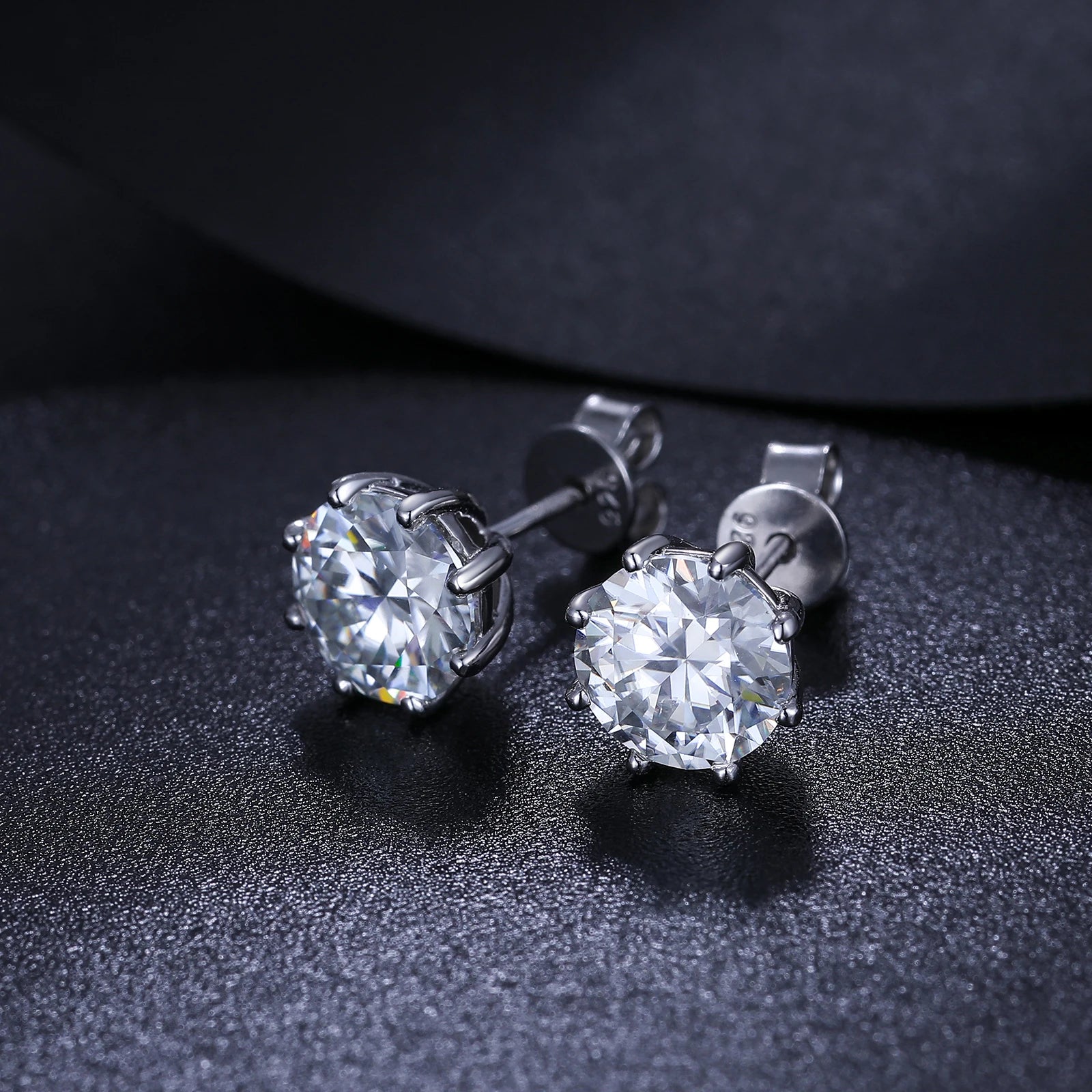 VVS Moissanite 0.5-12ct 8 Prong Stud Earrings showcasing their brilliant sparkle and elegant design.