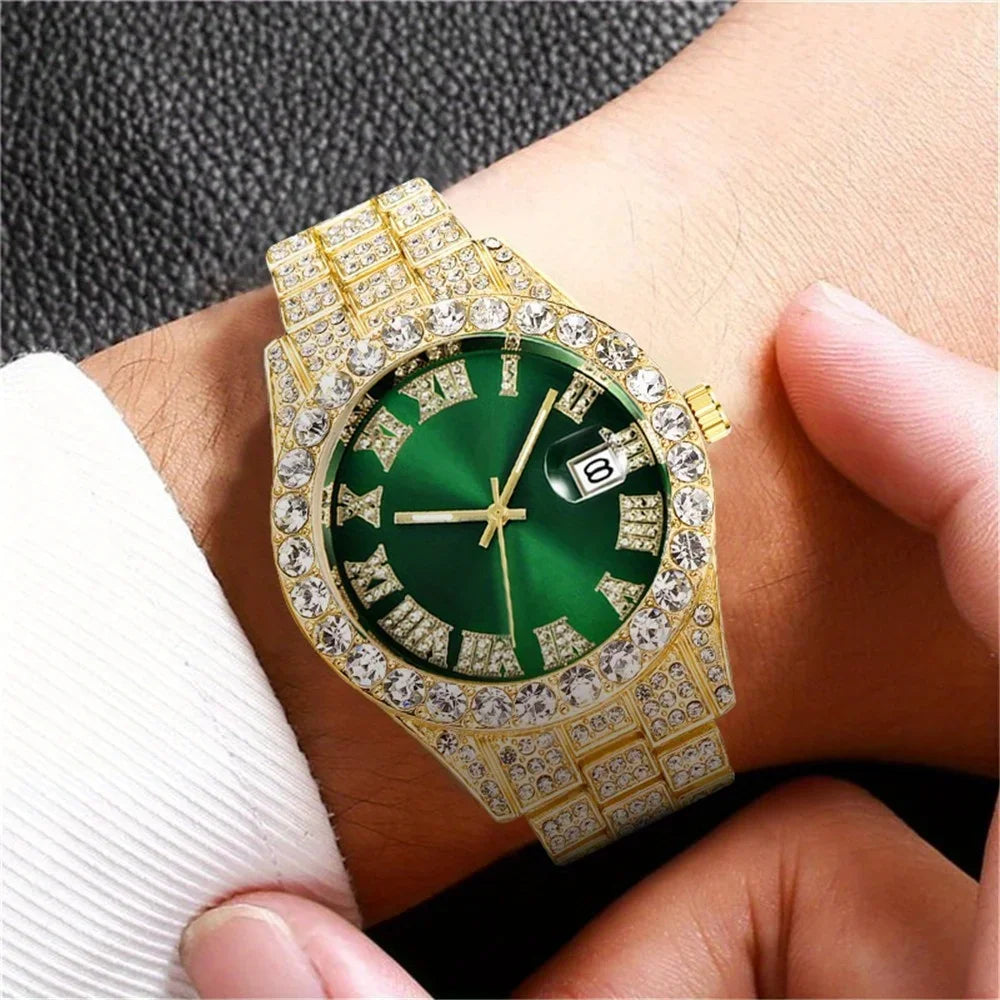 Model wearing GOLD Vintage Watch Inspired Retro Quartz Timepiece gold dial