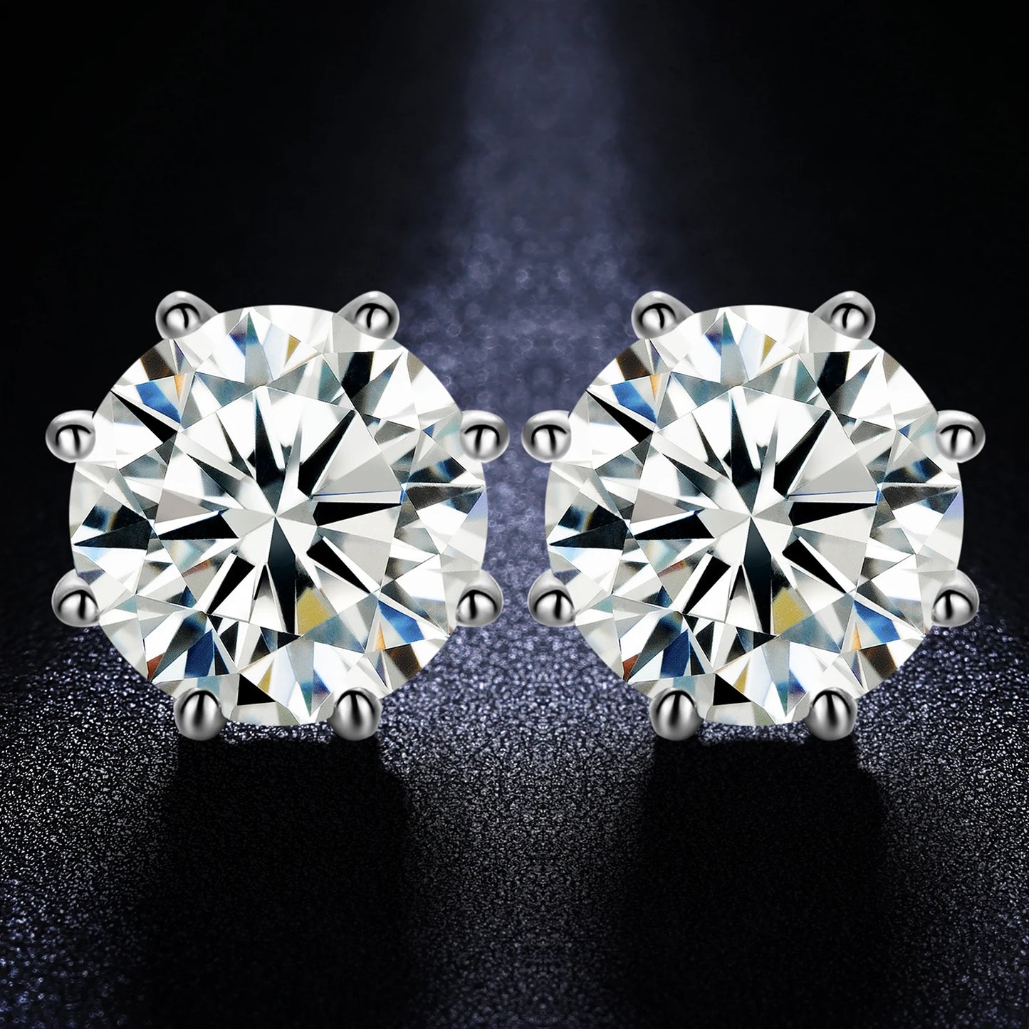 VVS Moissanite 0.5-12ct 8 Prong Stud Earrings on black background