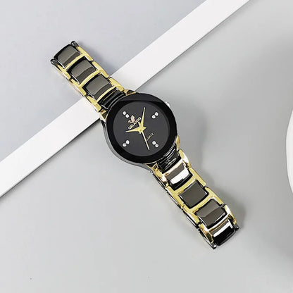 Top view of Black Dial Steel Quartz Watch